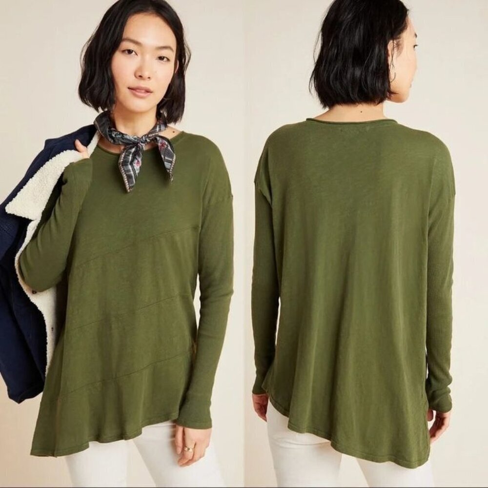 New Anthropologie Paula Asymmetrical Seamed Good Luck Tee Size Small Green - Picture 1 of 6